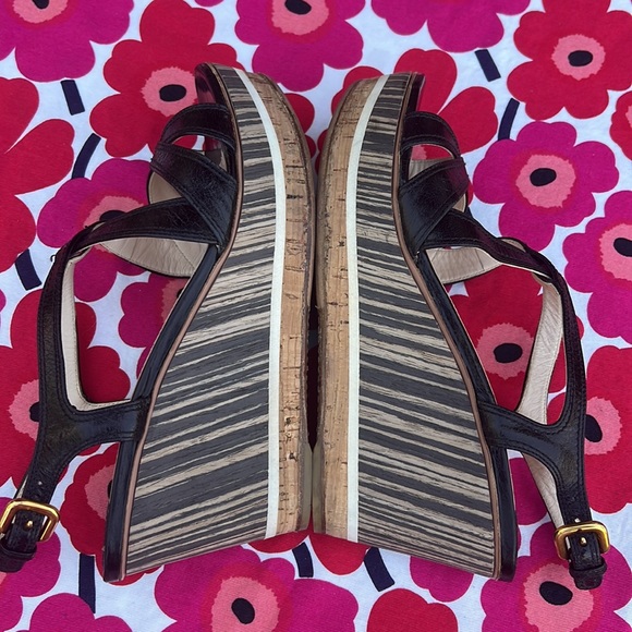 Prada Black Leather Platform Ankle Strap Wedge Sandals EU 38 - Picture 10 of 16